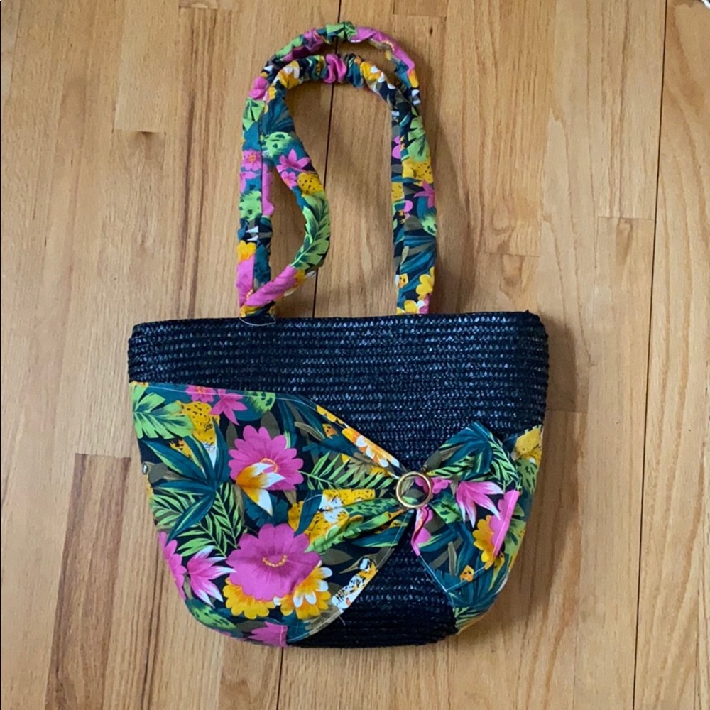 Vintage straw and fabric bag